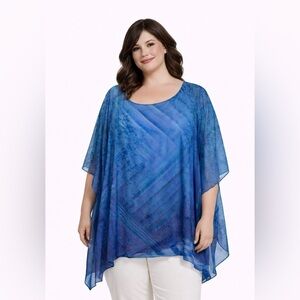 🦋 Avenue Blue Sheer Overlay  Blouse